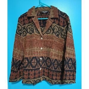 Sag Harbor Women's Petite Large Earth Colors Tapestry Coat Jacket Southwestern